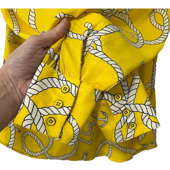 Cabi Knot Blouse Top Yellow Nautical Reef Anchors Sz S 5707 Preppy Sailor Chic - Picture 4 of 7